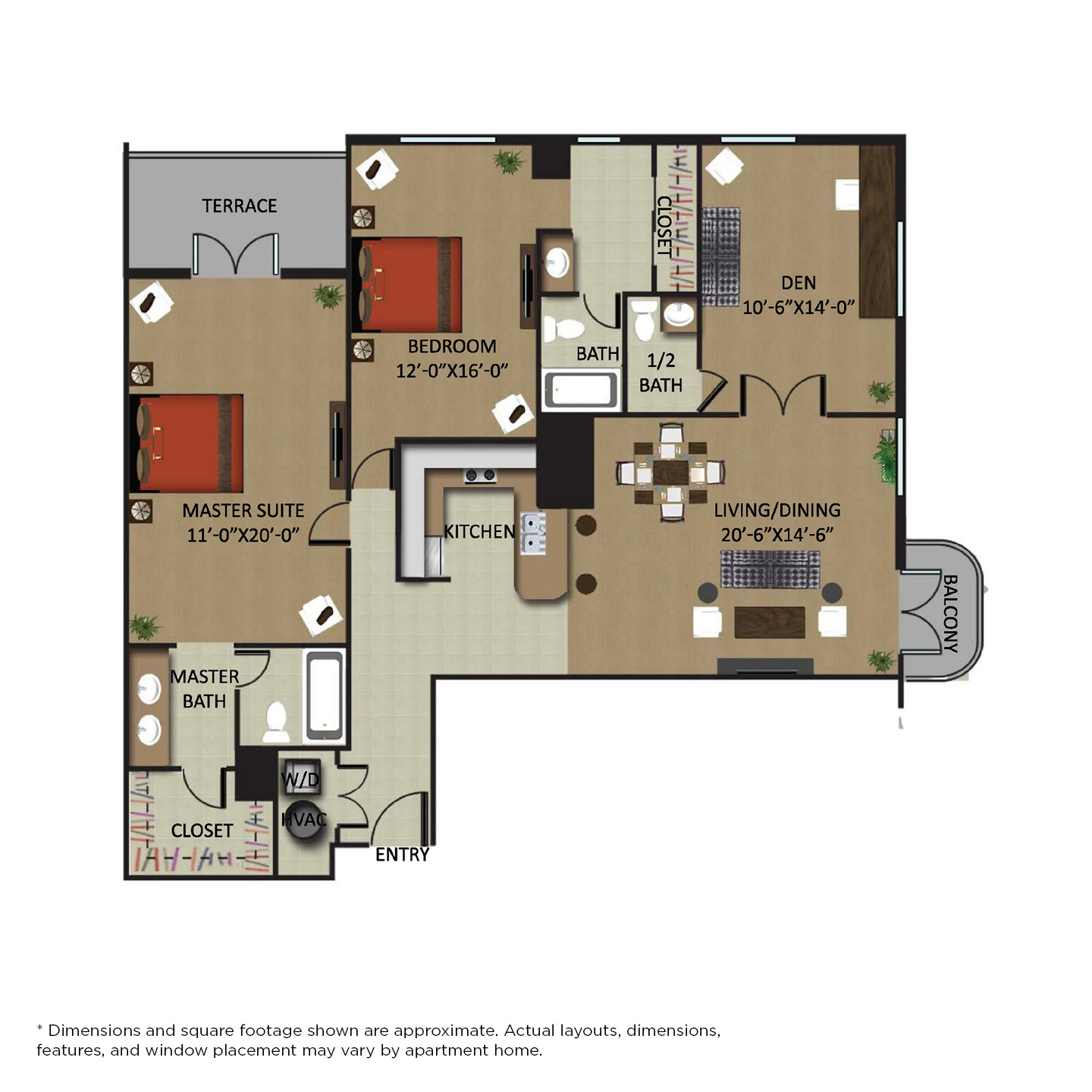 Floor plan for 3 beds, 2 baths, 1455 sqft